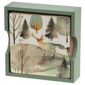 5/Set - Woodland Forest Watercolor Coasters & Holder
