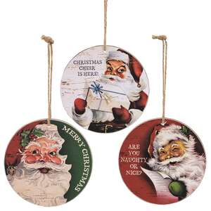 Vintage Santa Cheer Round Ornament - 3 Asstd.