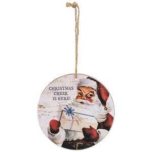 Vintage Santa Cheer Round Ornament - 3 Asstd.
