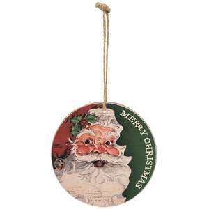 Vintage Santa Cheer Round Ornament - 3 Asstd.