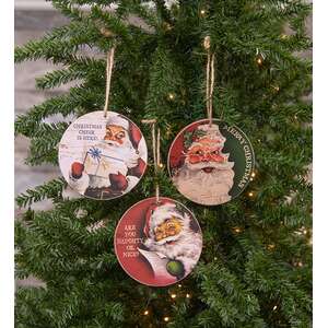 Vintage Santa Cheer Round Ornament - 3 Asstd.