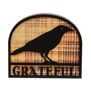 Grateful Crow Silhouette Plaid Background Wooden Sitter 38725;