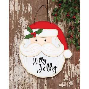 Holly Jolly Wooden Santa Hanger - 14"H