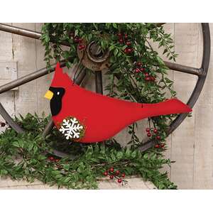 Wooden Mossy Snowflake Cardinal Hanger