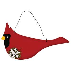 Wooden Mossy Snowflake Cardinal Hanger