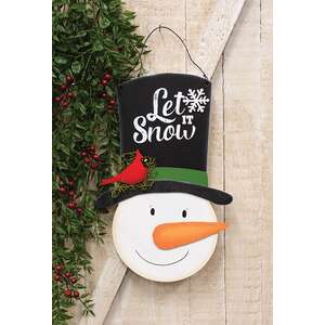 Let It Snow Wooden Top Hat Snowman Hanger - 14.5"H