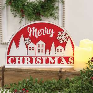 Sparkle Snowflake Merry Christmas Village Sign on Base 38740;