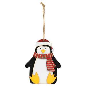 Layered Wood Penguin in Hat & Scarf Orna;