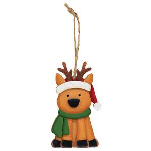 Layered Wood Reindeer in Santa Hat Ornament