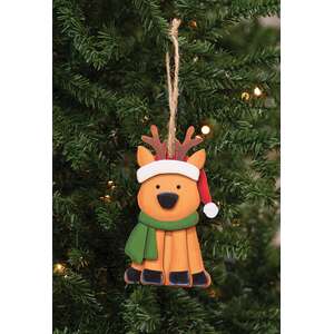Layered Wood Reindeer in Santa Hat Ornament