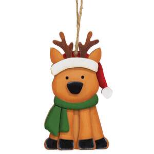 Layered Wood Reindeer in Santa Hat Ornament