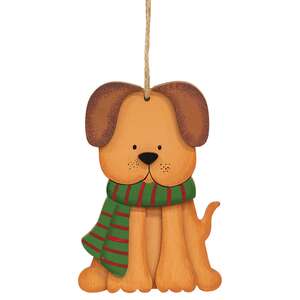 Layered Wood Puppy in Scarf Ornament