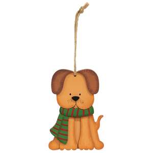 Layered Wood Puppy in Scarf Ornament