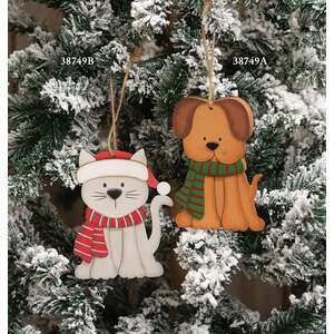 Layered Wood Cat in Hat & Scarf Ornament