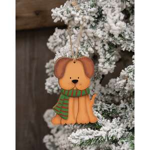 Layered Wood Puppy in Scarf Ornament
