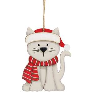 Layered Wood Cat in Hat & Scarf Ornament