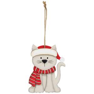 Layered Wood Cat in Hat & Scarf Ornament