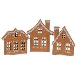 Wooden Frosted Gingerbread House Sitter, 3 Asstd. 38752;