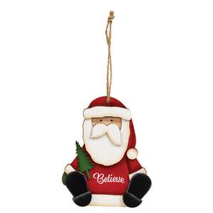 Believe & Bright Santa & Tree Wooden Ornament - 2 Asstd.