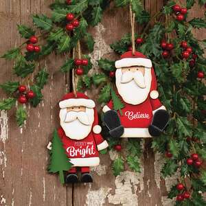 Believe & Bright Santa & Tree Wooden Ornament - 2 Asstd.