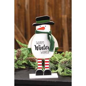Warm Winter Wishes Wooden Snowman with Scarf on Base - 10.25"H