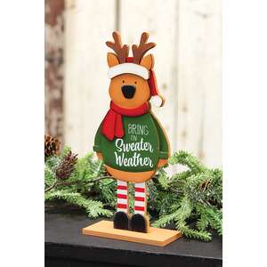 Sweater Weather Wooden Reindeer on Base - 10.5"H
