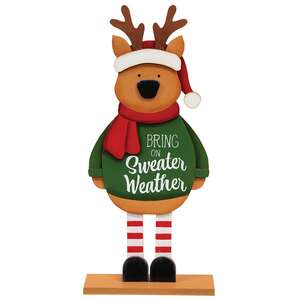 Sweater Weather Wooden Reindeer on Base - 10.5"H