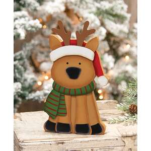 Santa Hat Reindeer Chunky Wooden Sitter