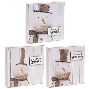 Snowy Word Tag Stitched Snowman Block - 3 Asstd.