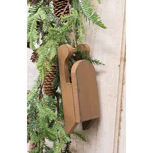 Distressed Wooden Mustard Sled with Pine - 7.25"