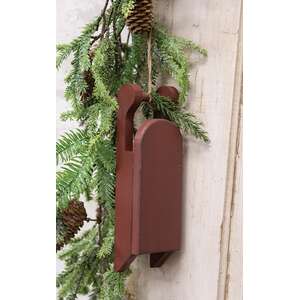 Distressed Wooden Red Sled with Pine - 9"