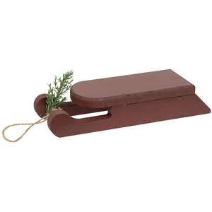 Distressed Wooden Red Sled with Pine - 9"