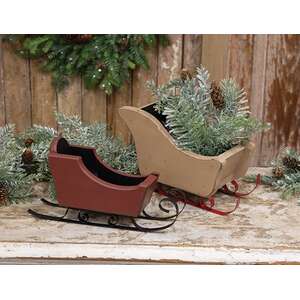 Distressed Tan & Red Wooden Sleigh
