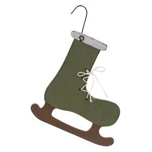 Primitive Wooden Green Ice Skate Ornament