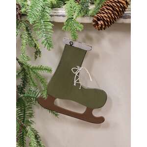 Primitive Wooden Green Ice Skate Ornament
