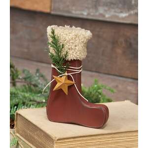 Distressed Primitive Wood Red Stock Sitter with Pine & Rusty Star