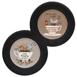 Winter Mice In Teacup Plate - 2 Asstd.