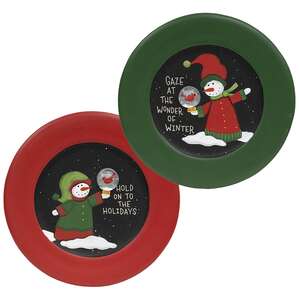 Snowman with Snowglobe Wooden Plate - 2 Asstd.