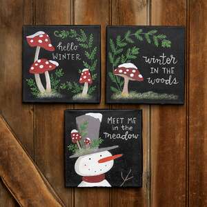 Snowy Winter Mushroom Canvas - 3 Asstd.
