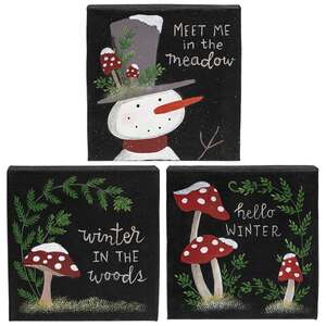 Snowy Winter Mushroom Canvas - 3 Asstd.