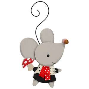 Little Mouse With Mushroom Wooden Ornament