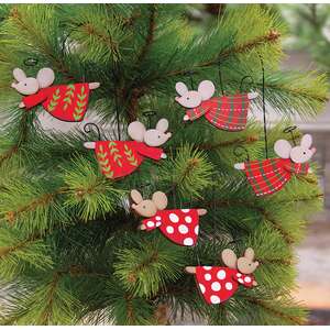 Wooden Flying Angel Mice Pair Hanging Ornament - 3 Asstd.