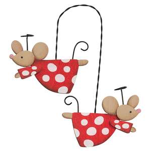 Wooden Flying Angel Mice Pair Hanging Ornament - 3 Asstd.