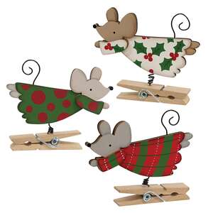 Wooden Flying Angel Mouse Clip Ornament - 3 Asstd.