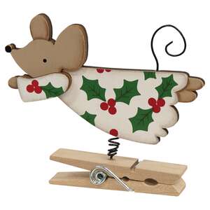 Wooden Flying Angel Mouse Clip Ornament - 3 Asstd.