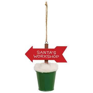 North Pole Arrow in Snowy Bucket Ornament - 3 Asstd.