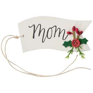 Family Words Wooden Button Holly Banner Gift Tag - 4 Asstd.