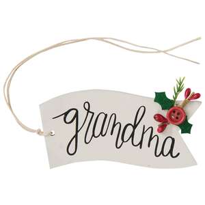 Family Words Wooden Button Holly Banner Gift Tag - 4 Asstd.