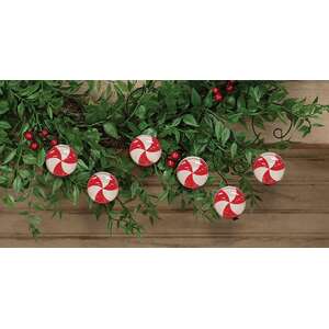 6 Set - Wood & Glass Marble Peppermint Ornaments