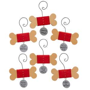 Wooden Dog Bone with Tag Ornament - 6 Asstd.
